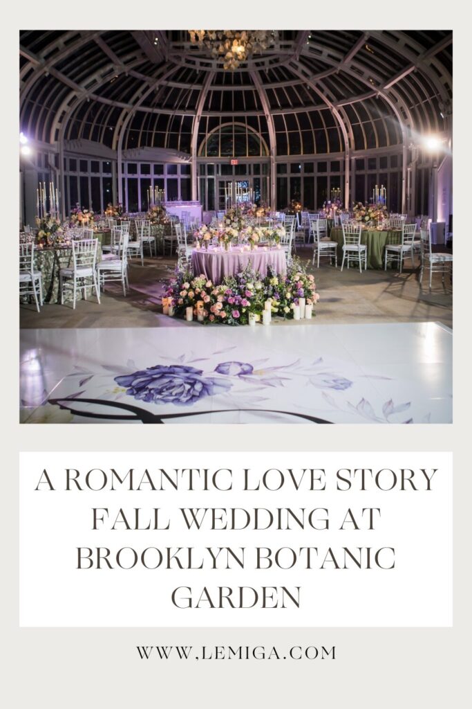 Lemiga Events wedding planner at Brooklyn Botanic Garden. Romantic fall wedding in purple and green.