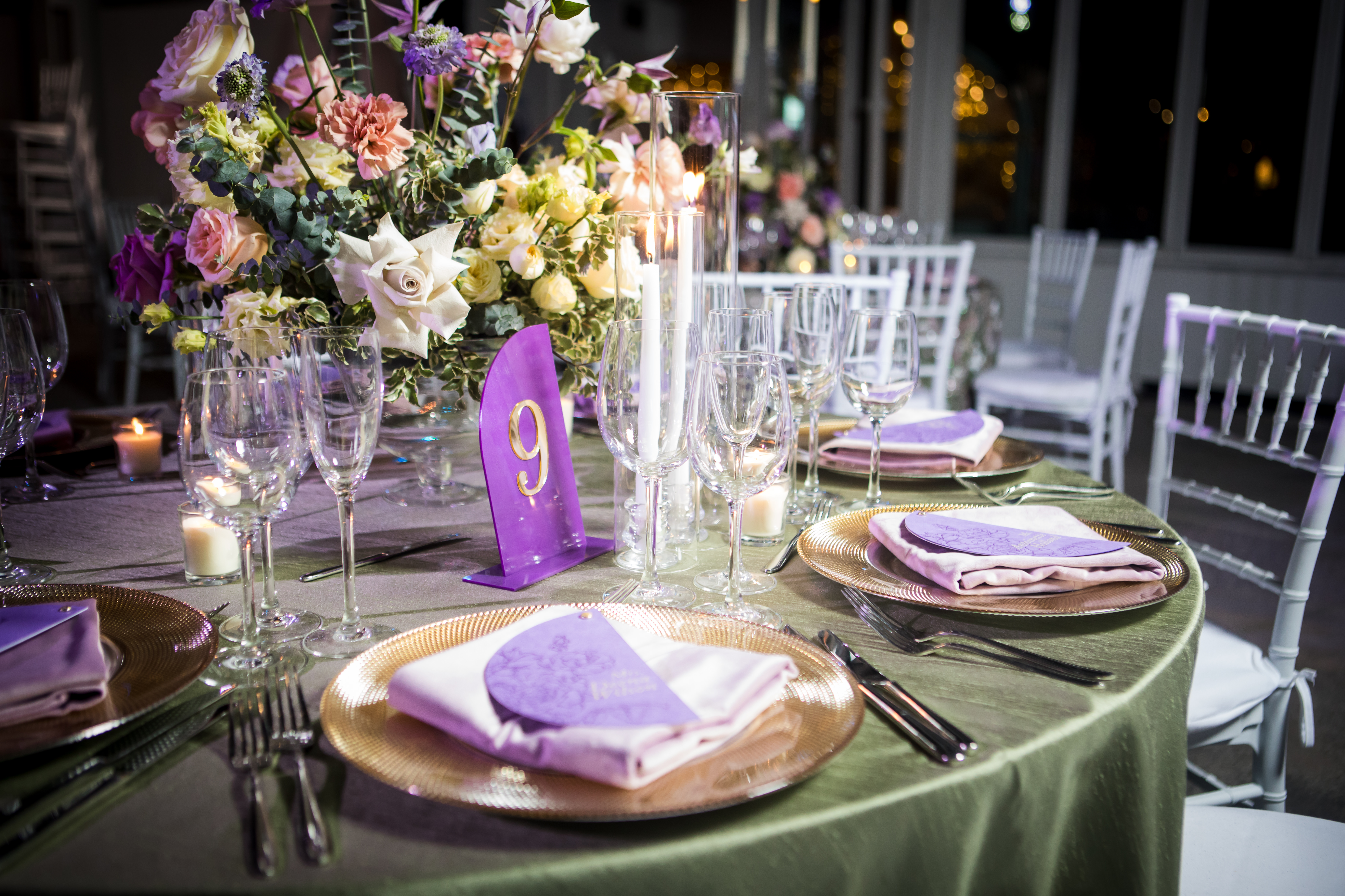 Thoughtful touches atop an elegant table setting at a Lemiga Events luxury event.