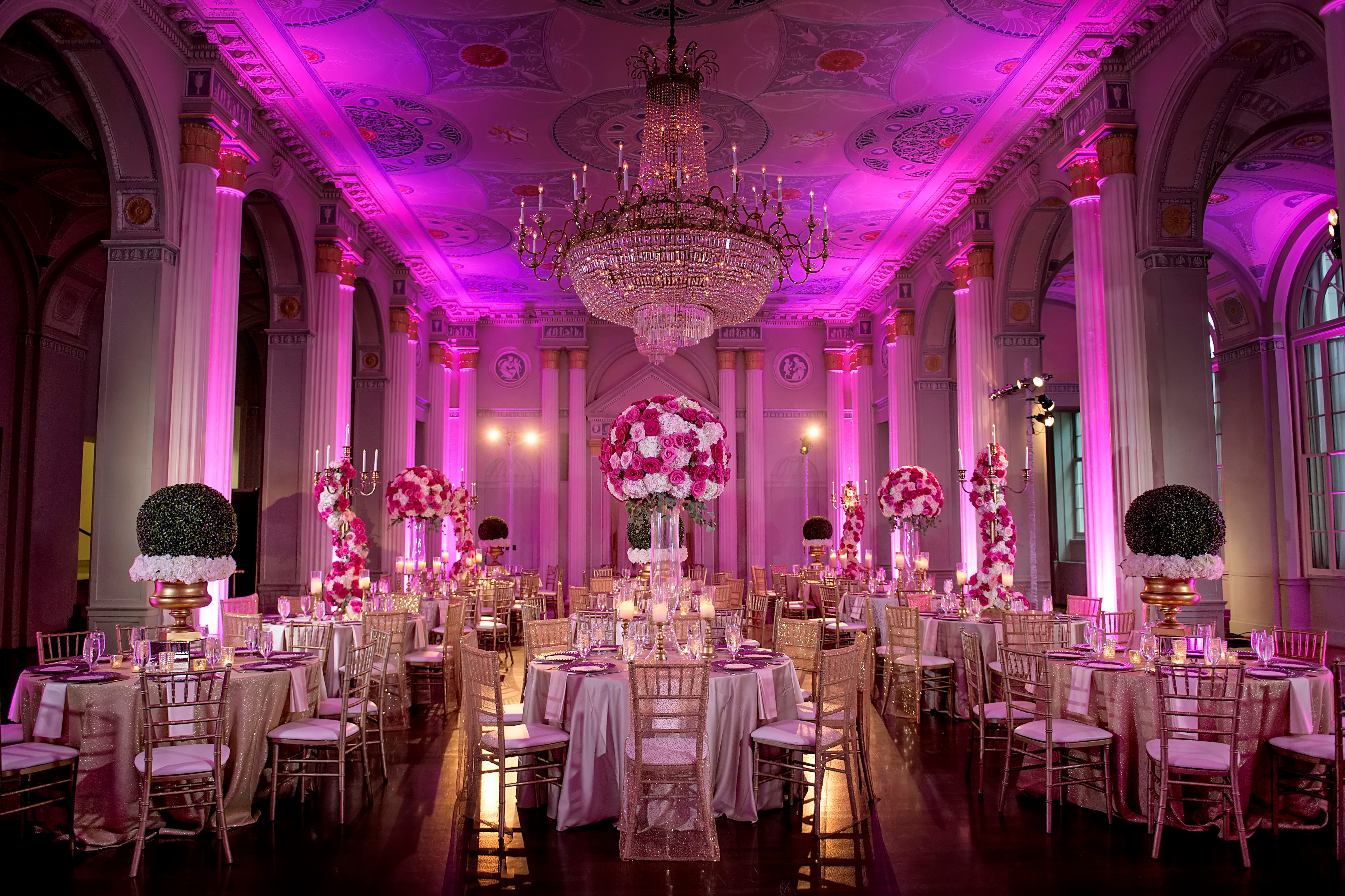 Luxury event space showcasing a cohesive color palette that guides the guest experience and emotion