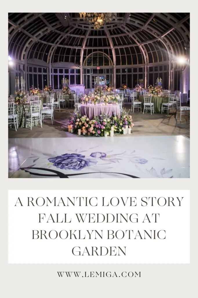 Lemiga Events wedding planner at Brooklyn Botanic Garden. Romantic fall wedding in purple and green.