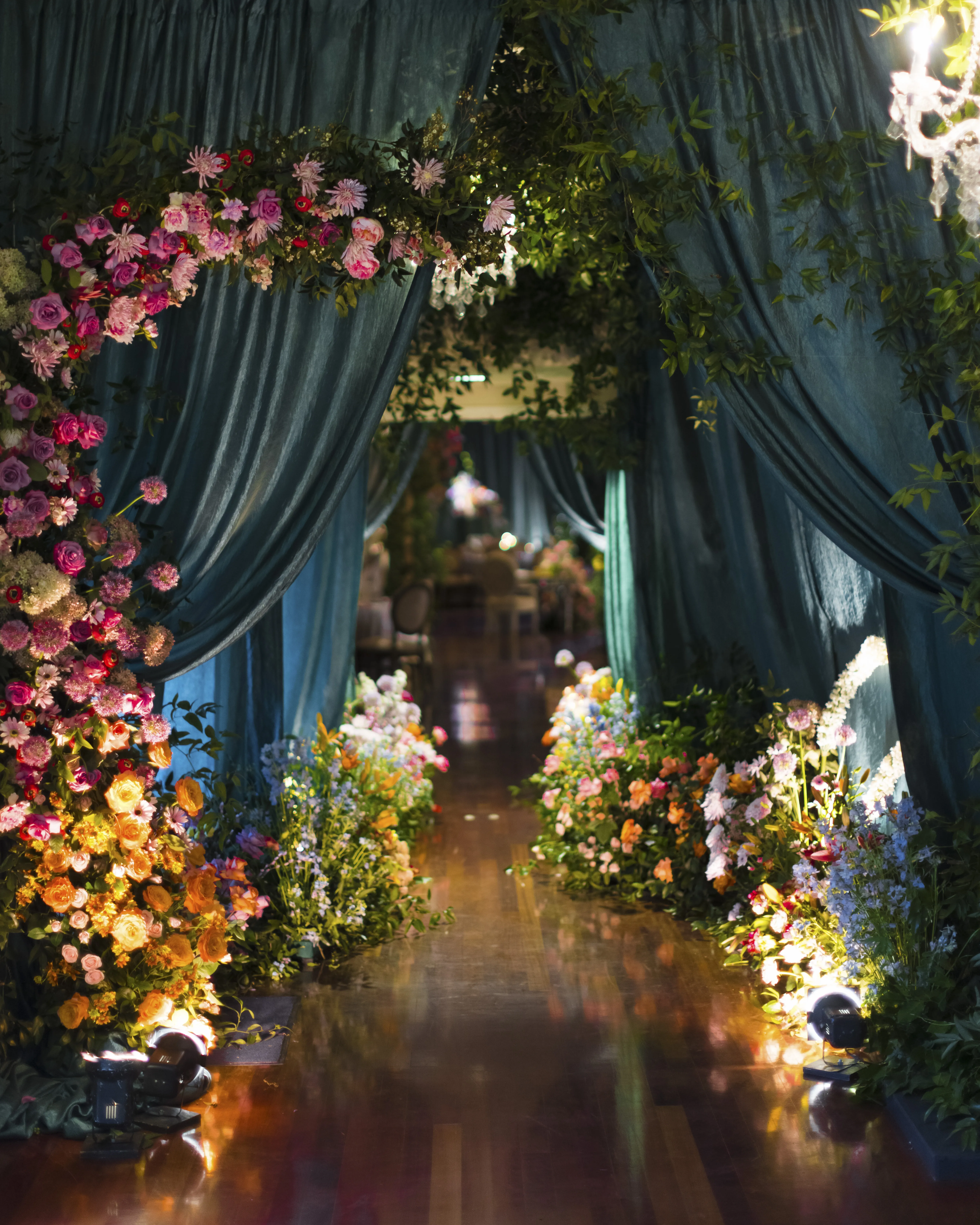 Luxury wedding venue entrance showcasing a cohesive color palette and inviting atmosphere